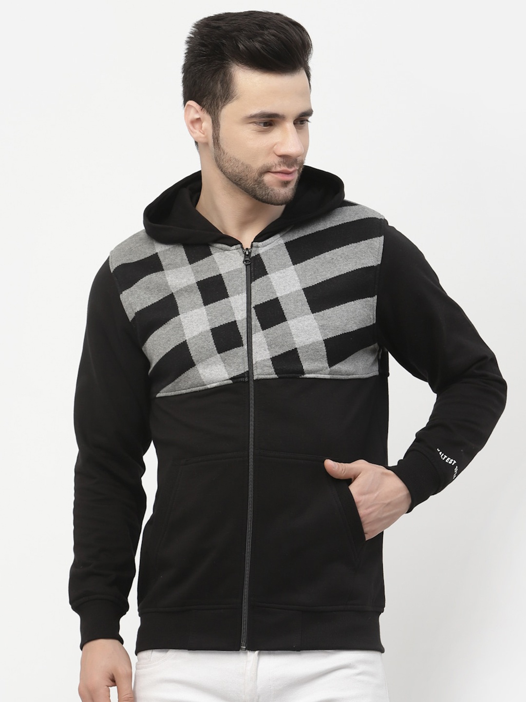 

Kalt Checked Hooded Fleece Sweatshirt, Black