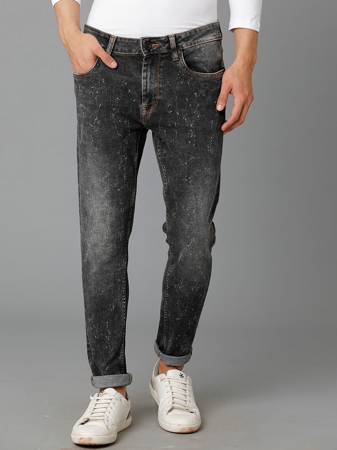 

Voi Jeans Men Skinny Fit Heavy Fade Jeans, Grey