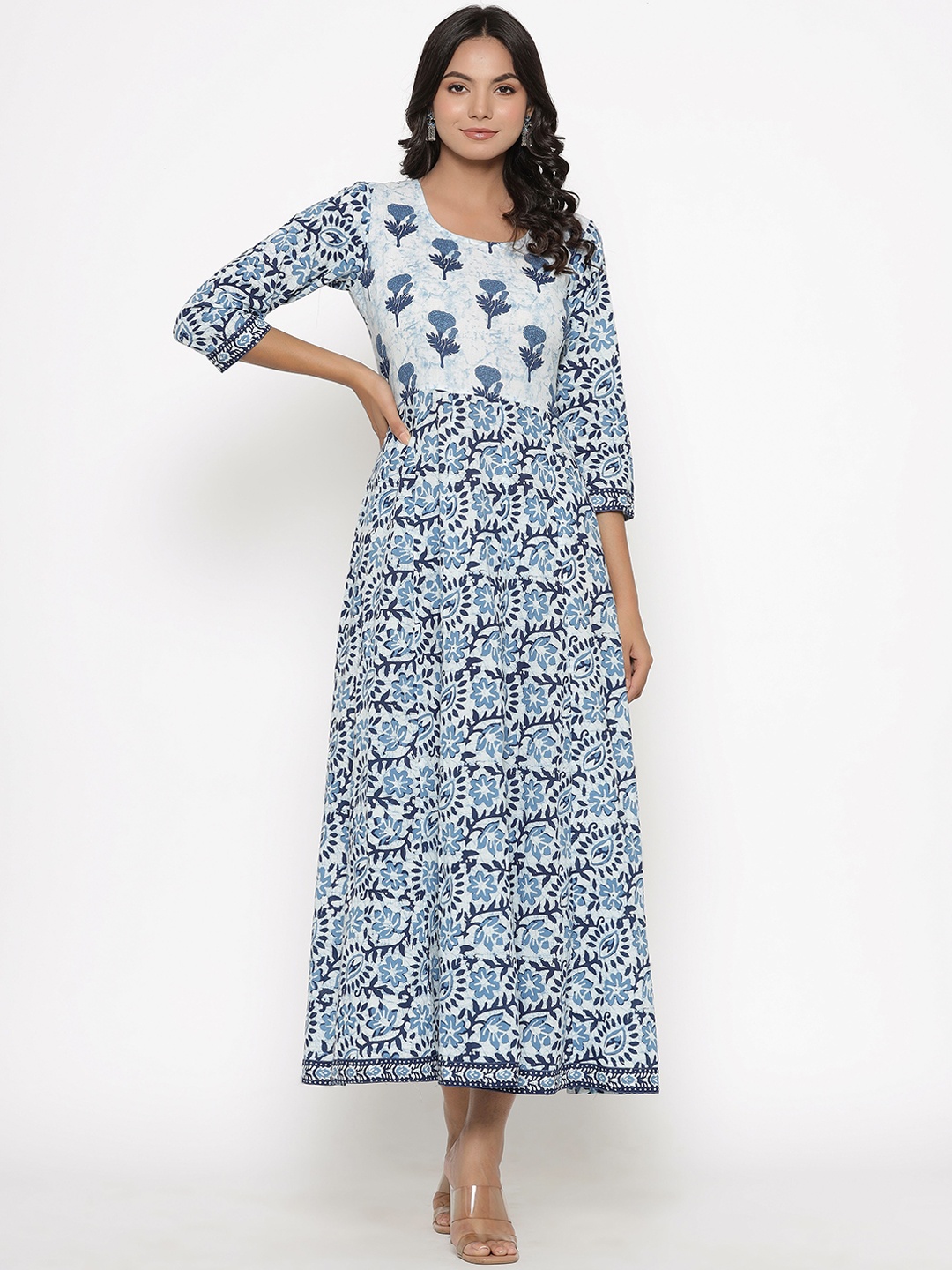 

PARCHHAI Ethnic Motifs Printed Fit And Flare Dress, Blue