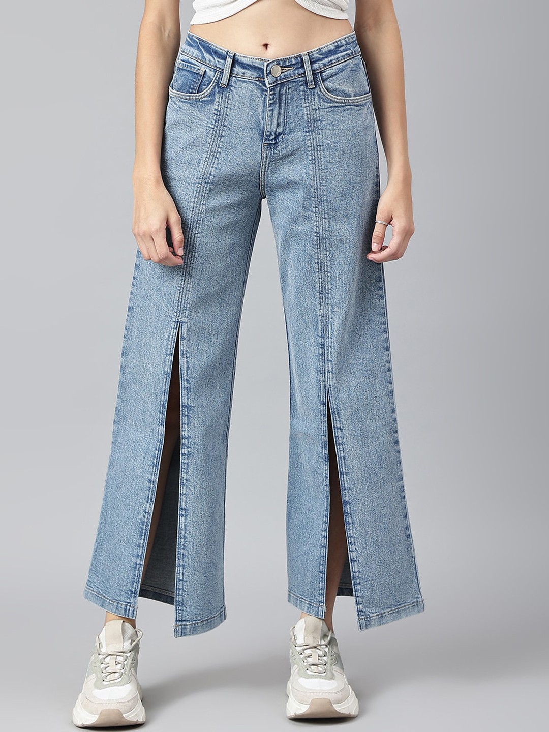 

Xpose Women Comfort Wide Leg Mid-Rise Light Fade Stretchable Jeans, Blue