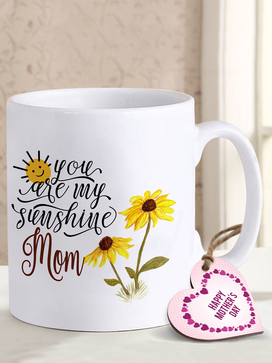 

TIED RIBBONS Mothers Day Special Gift White & Black Coffee Mug With Wooden Tag