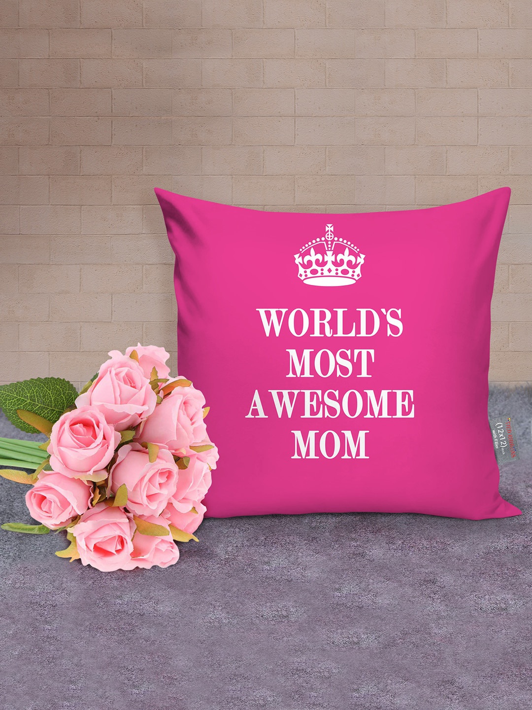 

TIED RIBBONS Mothers Day Special Gift Printed Cushion With Artificial Flowers, Pink