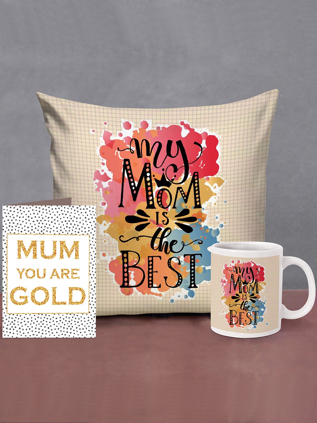 

TIED RIBBONS Gift for Mom Specia Printed Cushion with Mug & Card, Beige