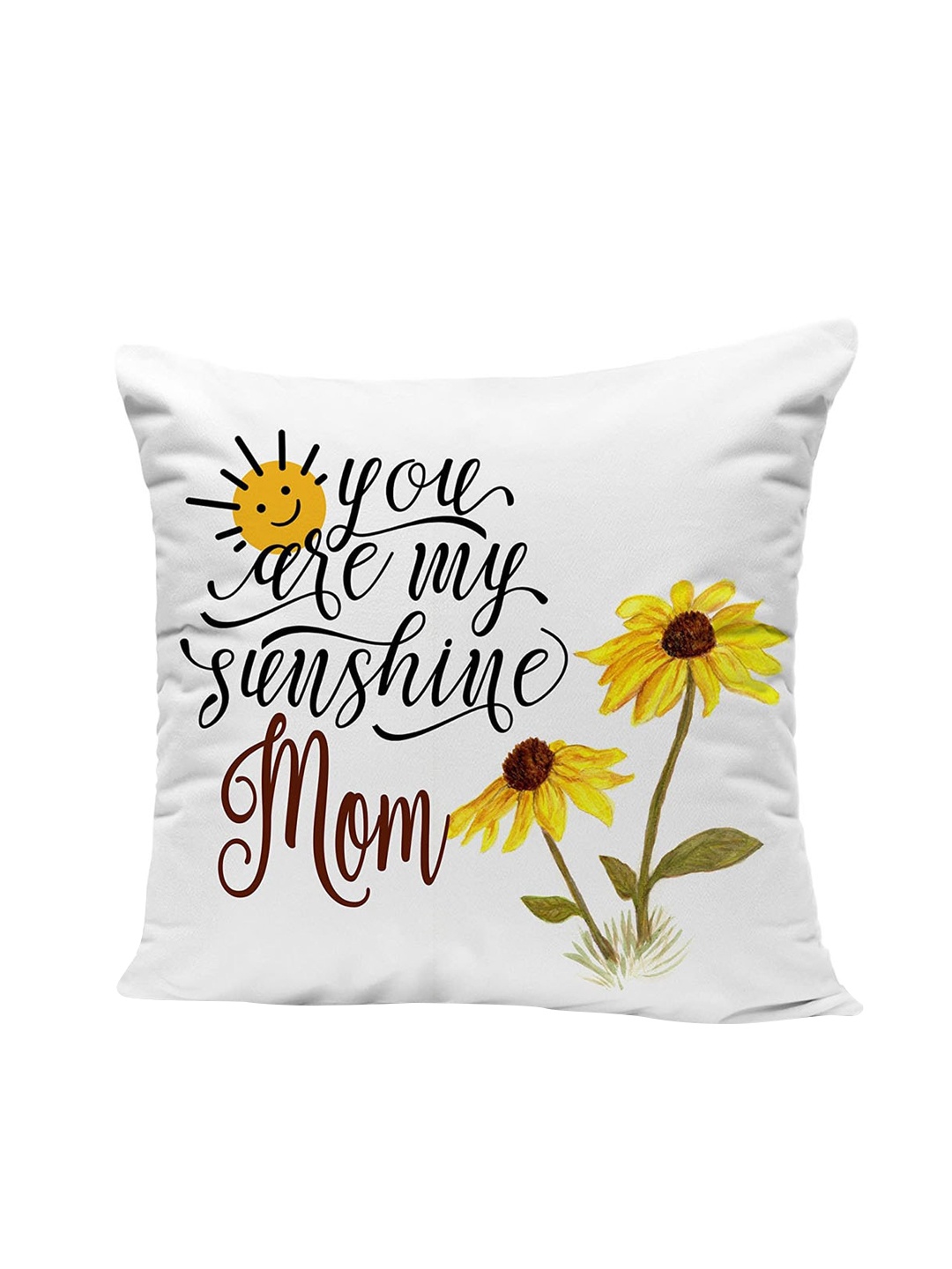 

TIED RIBBONS White & Yellow Printed Mothers Day Cushion Cover With Filler