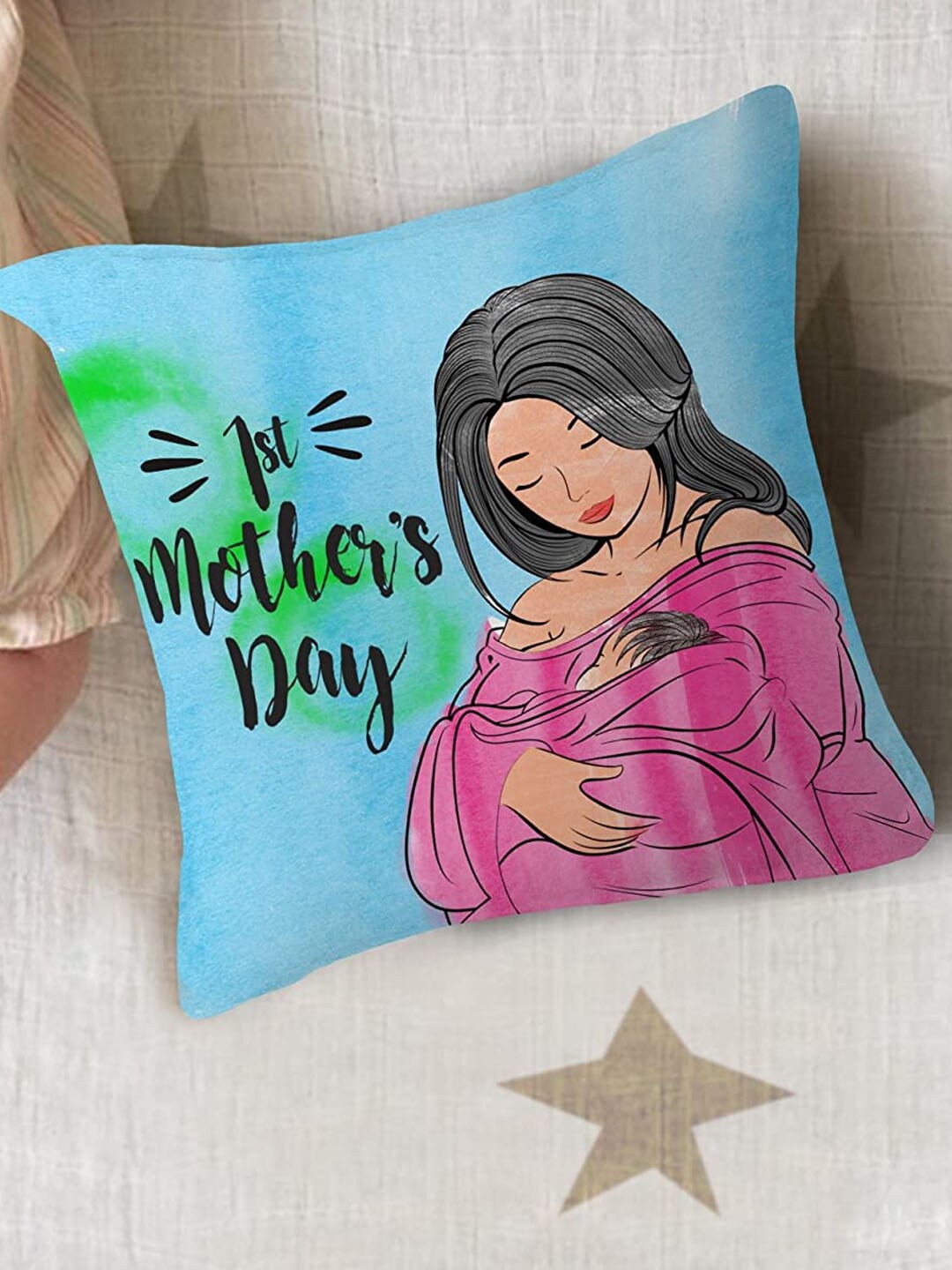 

TIED RIBBONS Blue & Pink 1st Mother's Day Printed Cushion With Filler