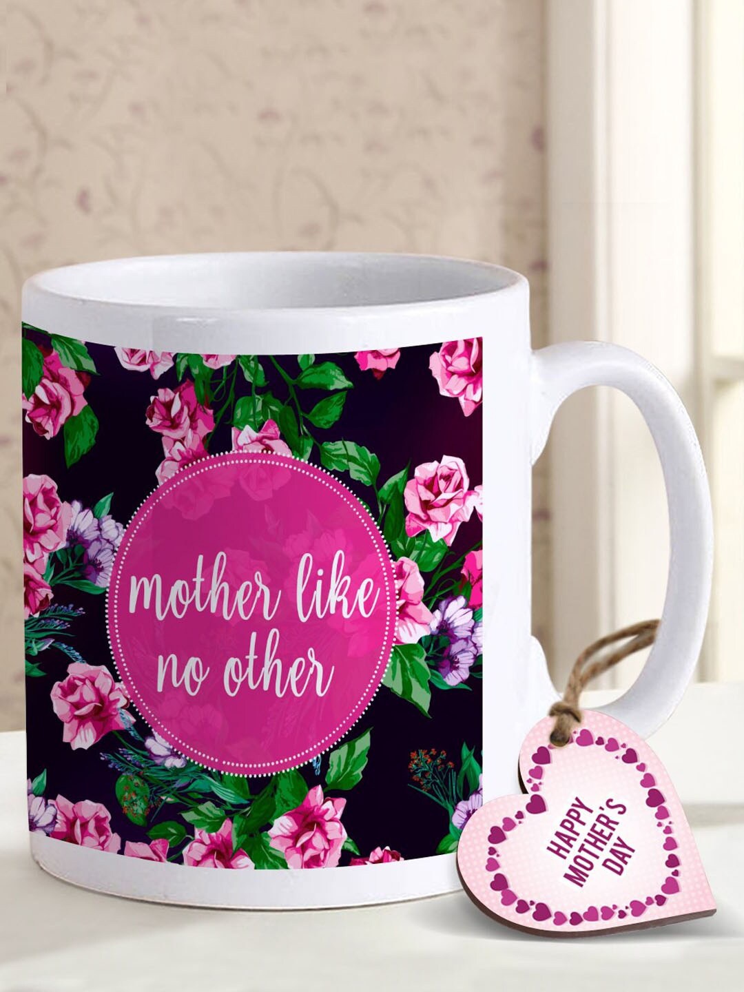 

TIED RIBBONS Mothers Day Gift Se Pink Printed Coffee Mug With Wooden Tag