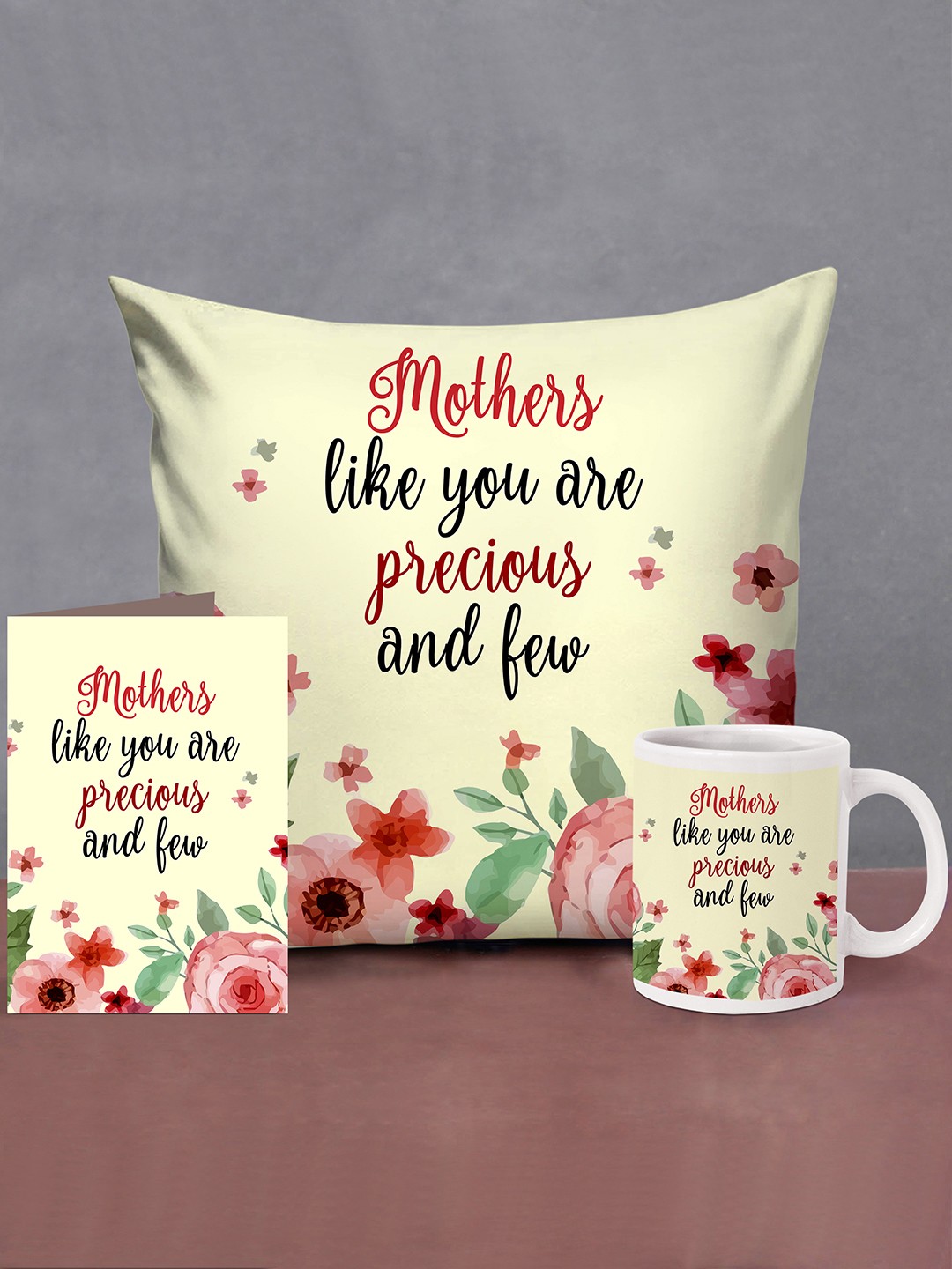 

TIED RIBBONS Gift for Mom White Printed Cushion Mug & Card