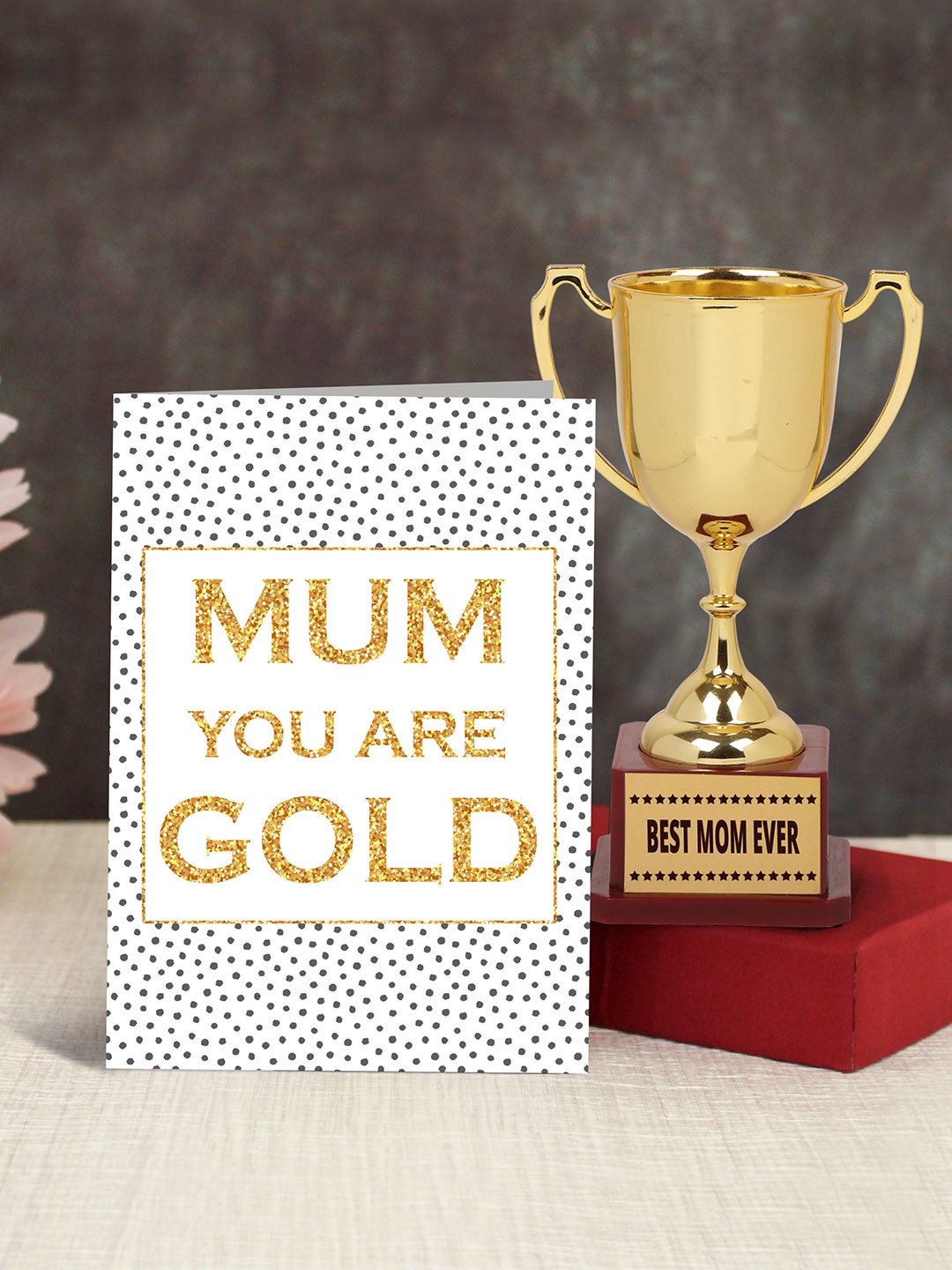 

TIED RIBBONS Gift for Mom Gold-Toned Printed Greeting Card With Trophy