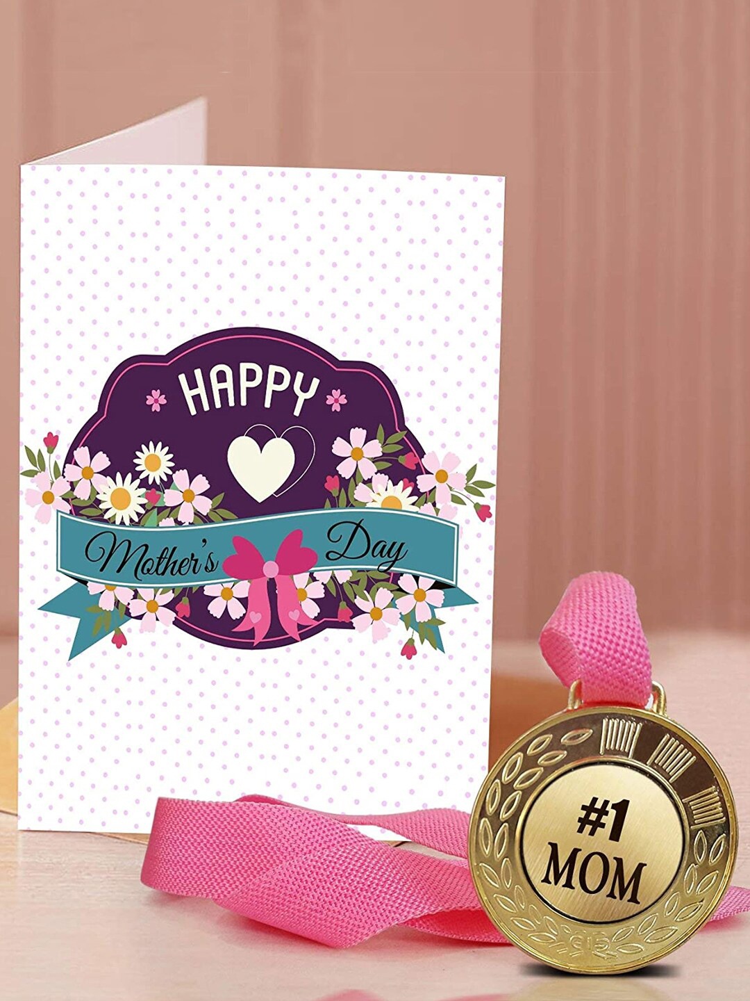 

TIED RIBBONS Gift for Mothers Day Printed Greeting Card with Medal, Gold