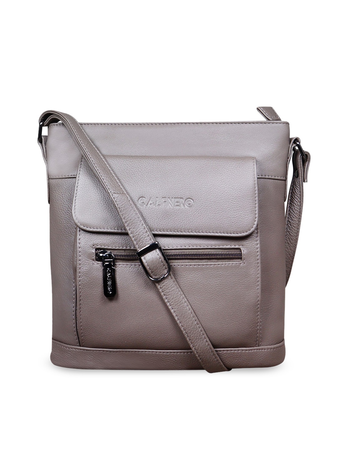 

CALFNERO Women Leather Structured Sling Bag, Grey