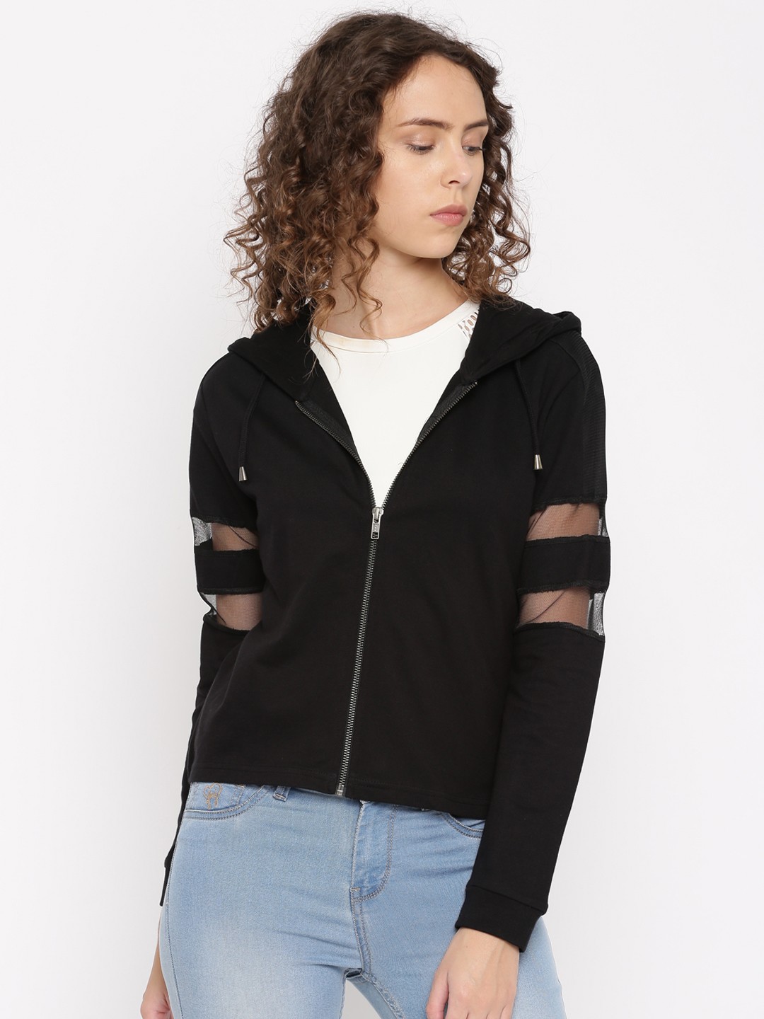 

Flying Machine Women Black Printed Hooded Sweatshirt