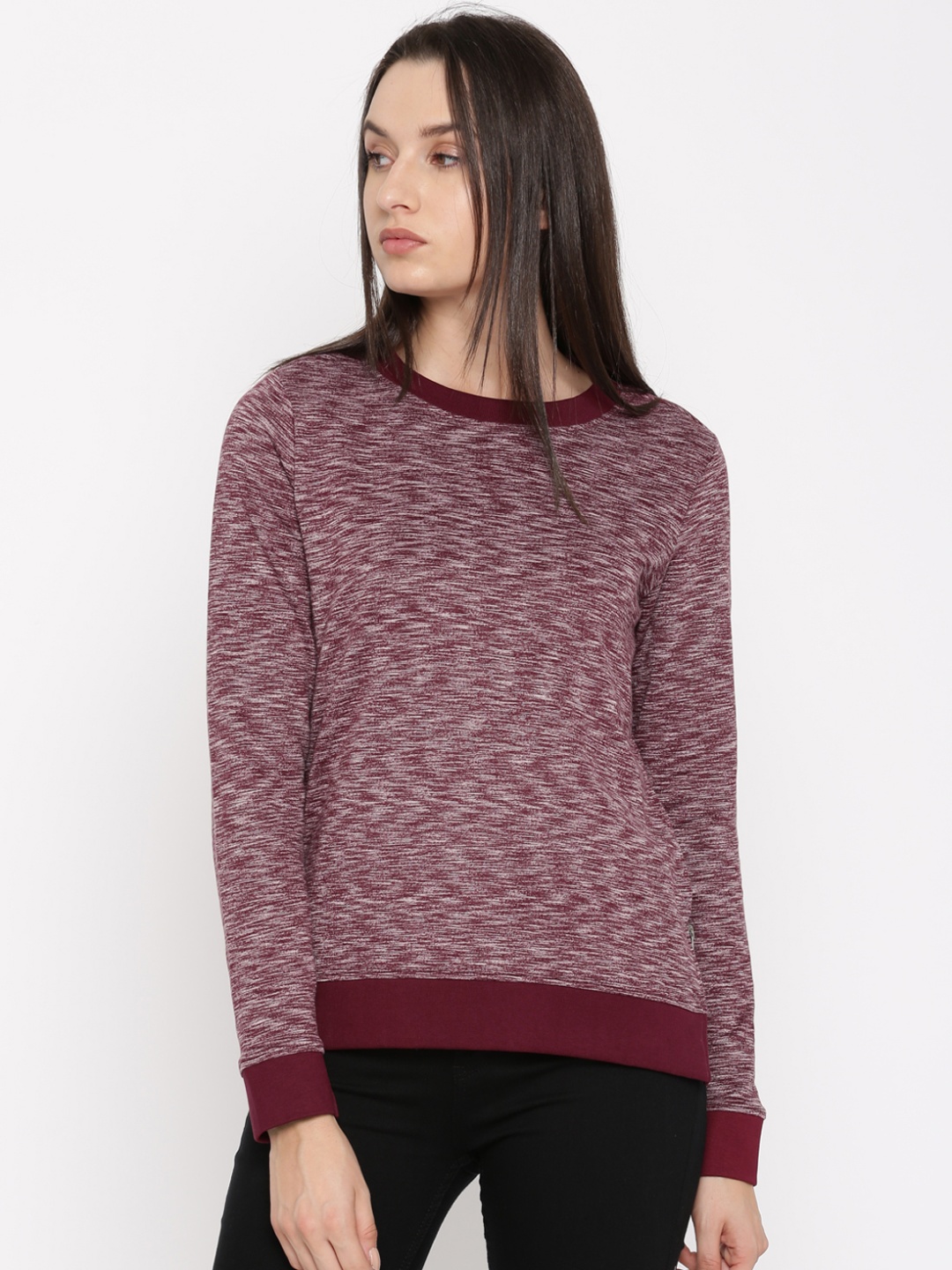 

Flying Machine Women Maroon Self Design Sweatshirt