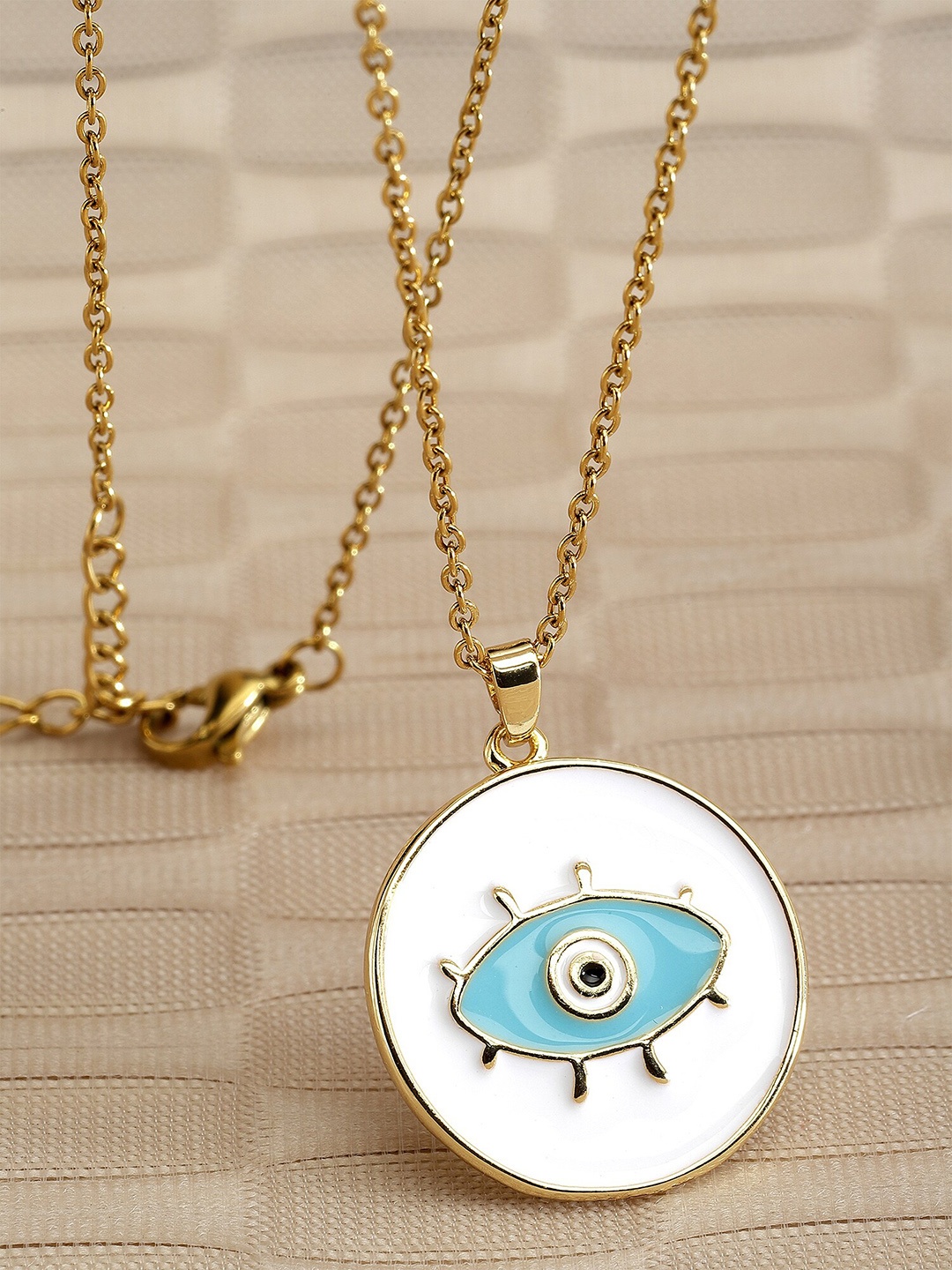 

Bohey by KARATCART Gold Plated Round Evil Eye Protection Alloy Pendant With Chain, White