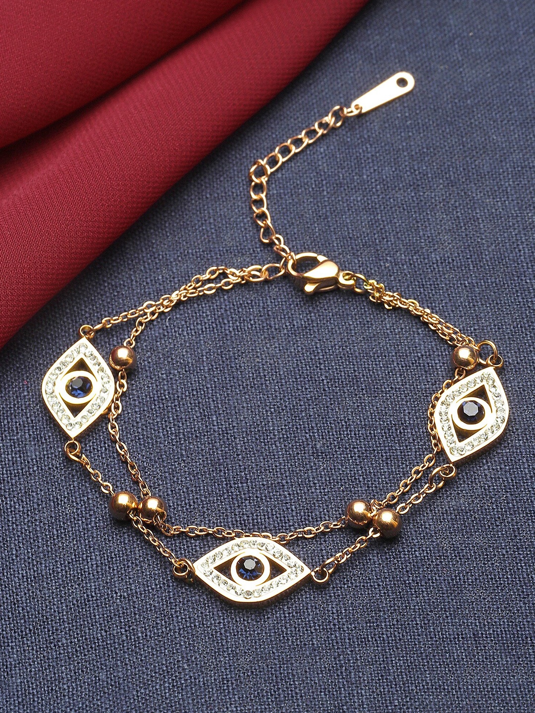 

Bohey by KARATCART Rose Gold-Plated Evil Eye Cubic Zirconia-Studded Charm Bracelet, Blue