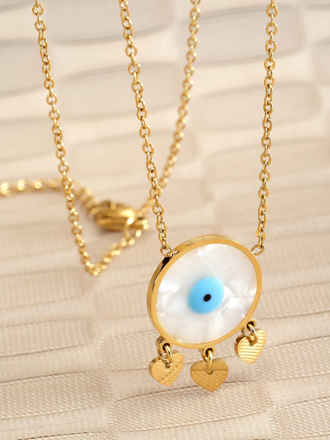 

Bohey by KARATCART Gold-Plated Circular Shaped Evil Eye Protection Alloy Pendant With Chain, Blue