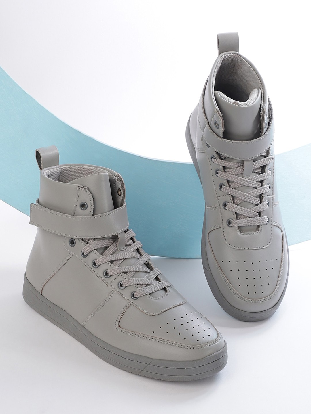 

The Indian Garage Co Men Perforations Mid Top Sneakers, Grey