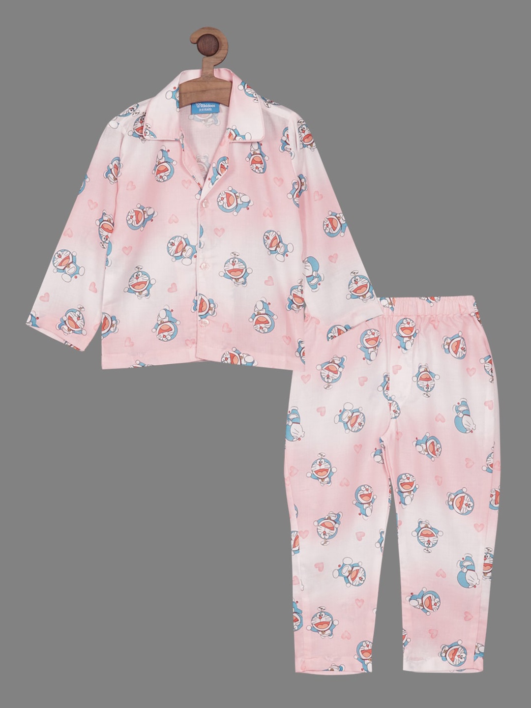 

RIKIDOOS Boys Doraemon Printed Pure Cotton Night Suit, Peach