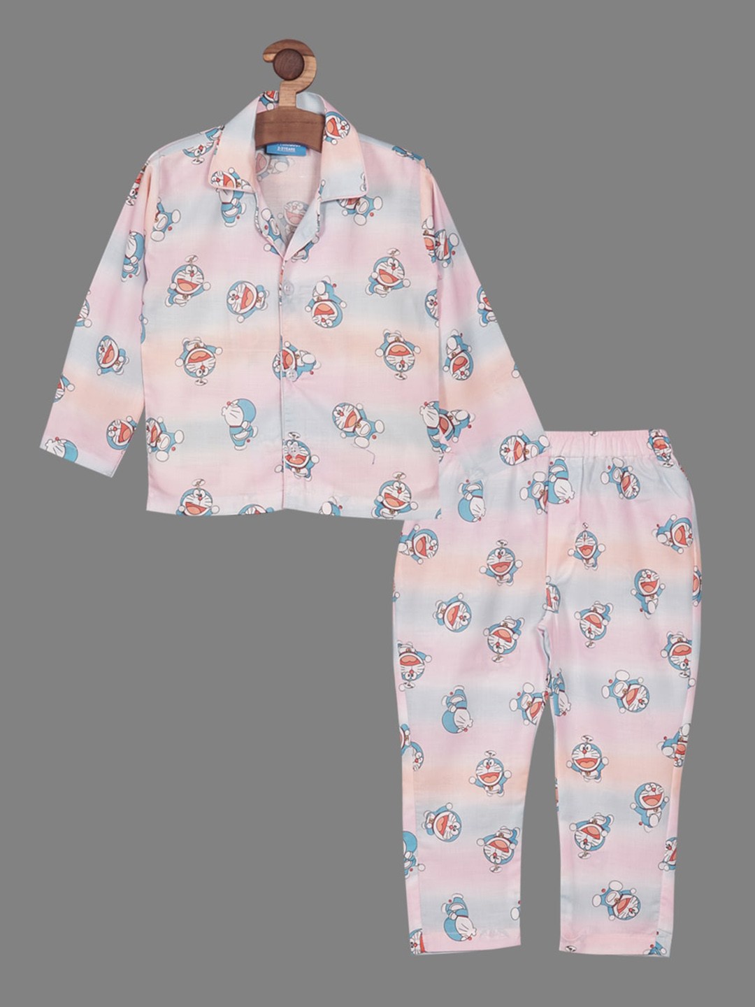 

RIKIDOOS Boys Doraemon Printed Pure Cotton Night Suit, Peach