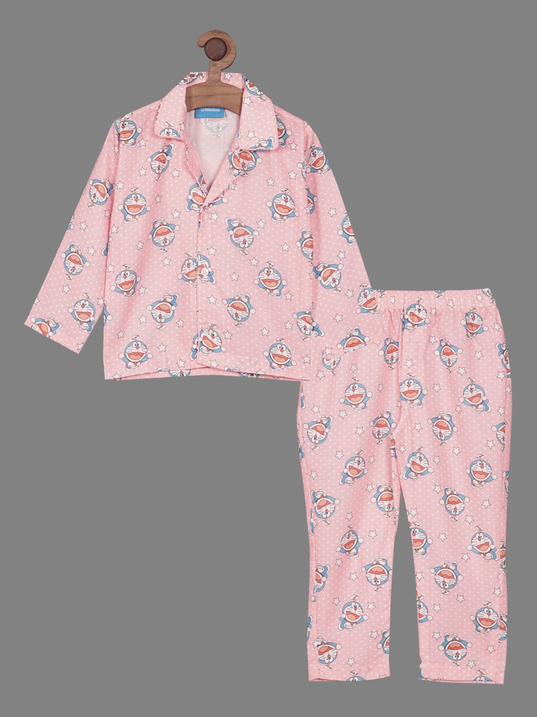 

RIKIDOOS Boys Doraemon Printed Pure Cotton Night Suit, Peach