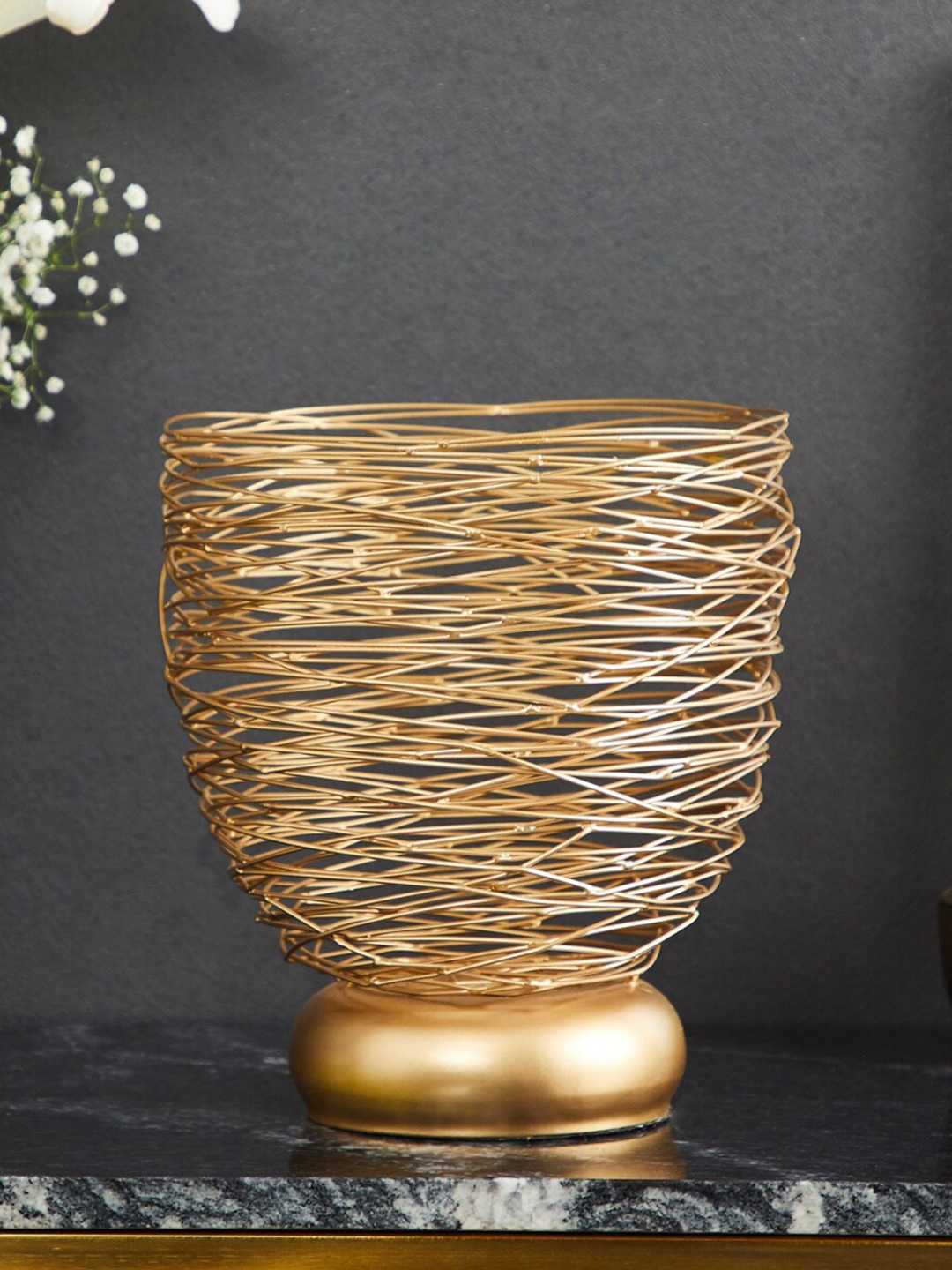 

Home Centre Eternity Gold-Toned Textured Iron & Stone Mesh Vase