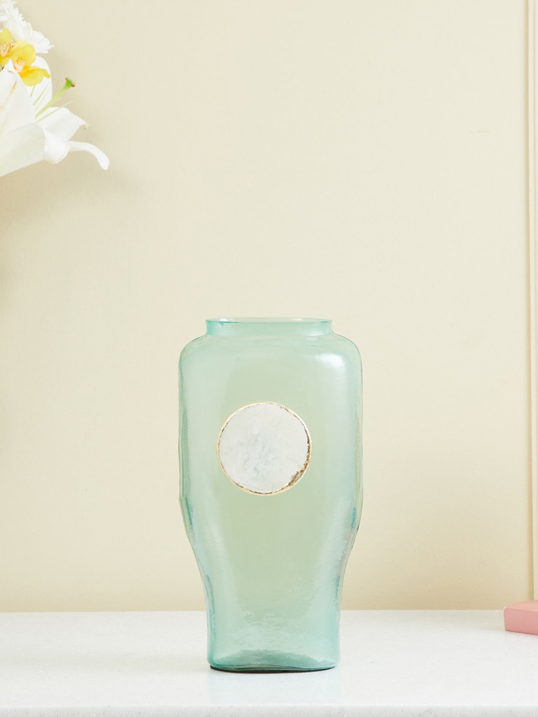 

Home Centre Modern Luxe Blue Glass & Resin Stone Vase