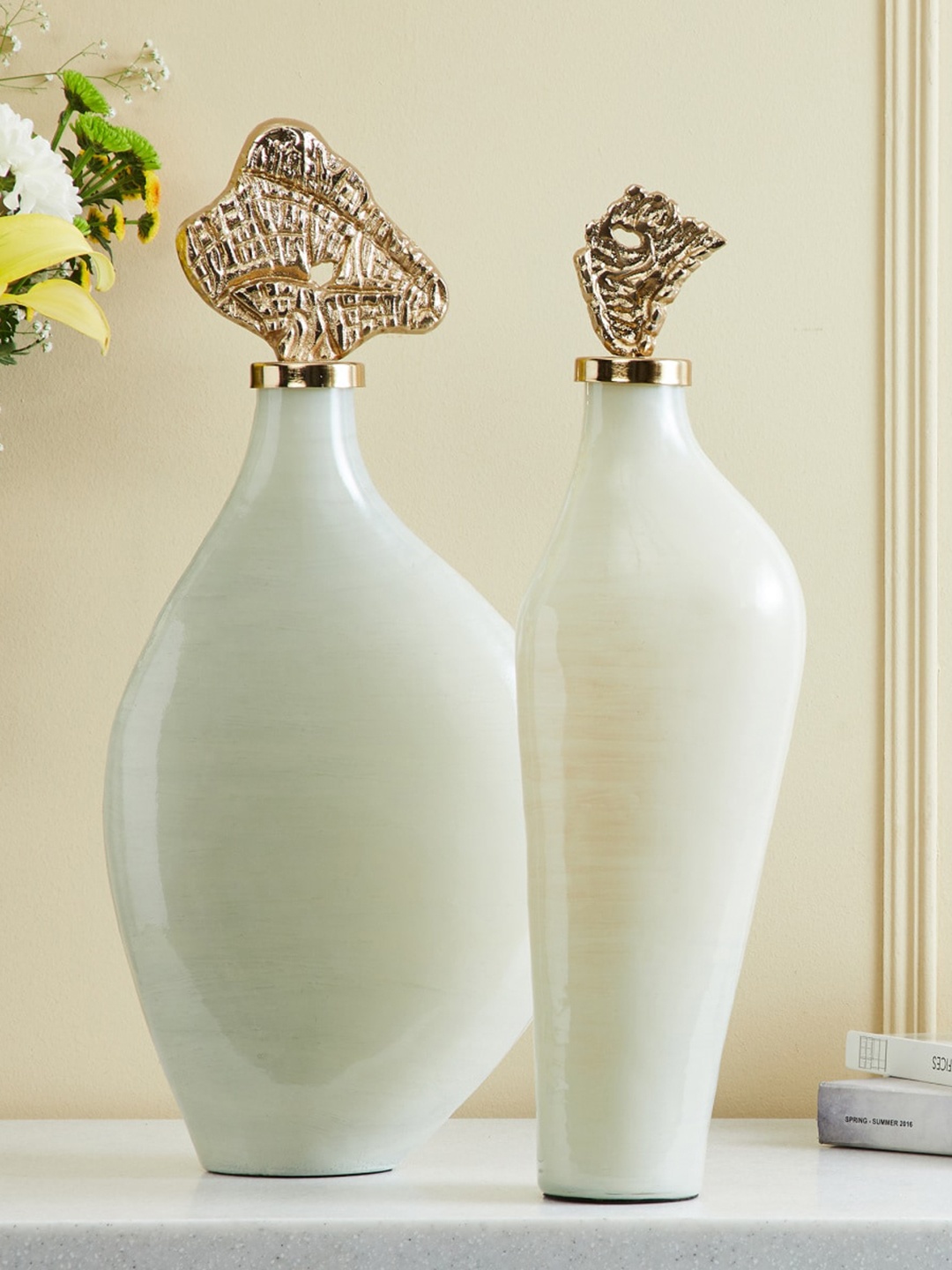 

Home Centre Eternity White Glass Canister With Shell Lid