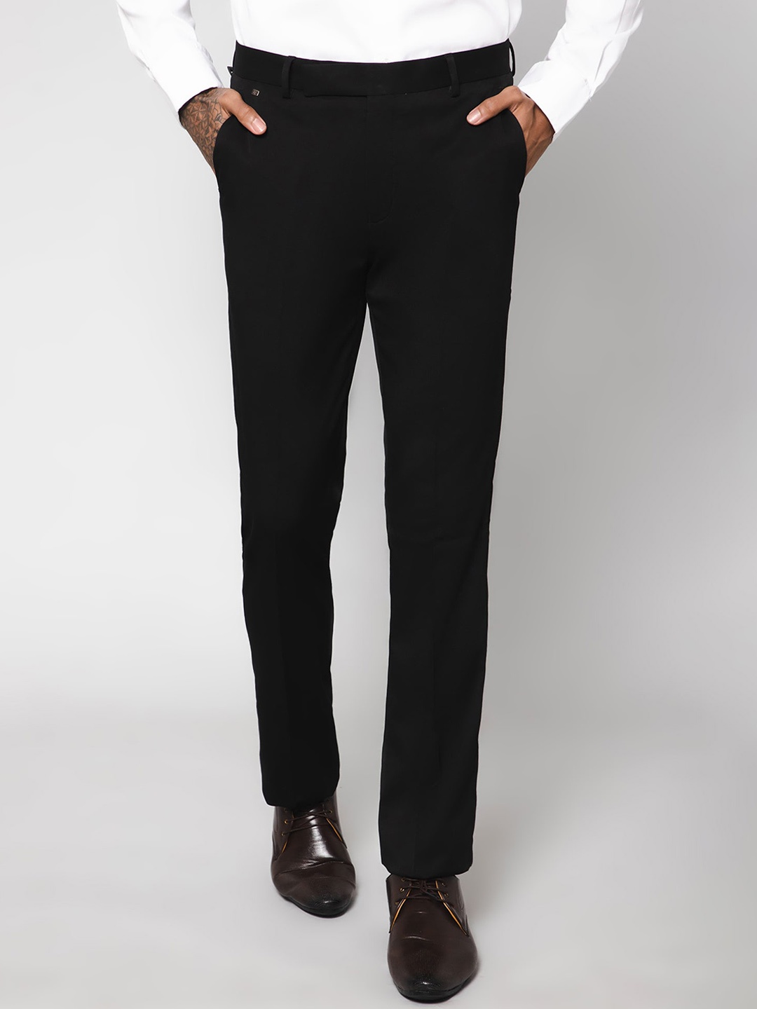 

Cantabil Men Mid-Rise Easy Wash Formal Trousers, Black