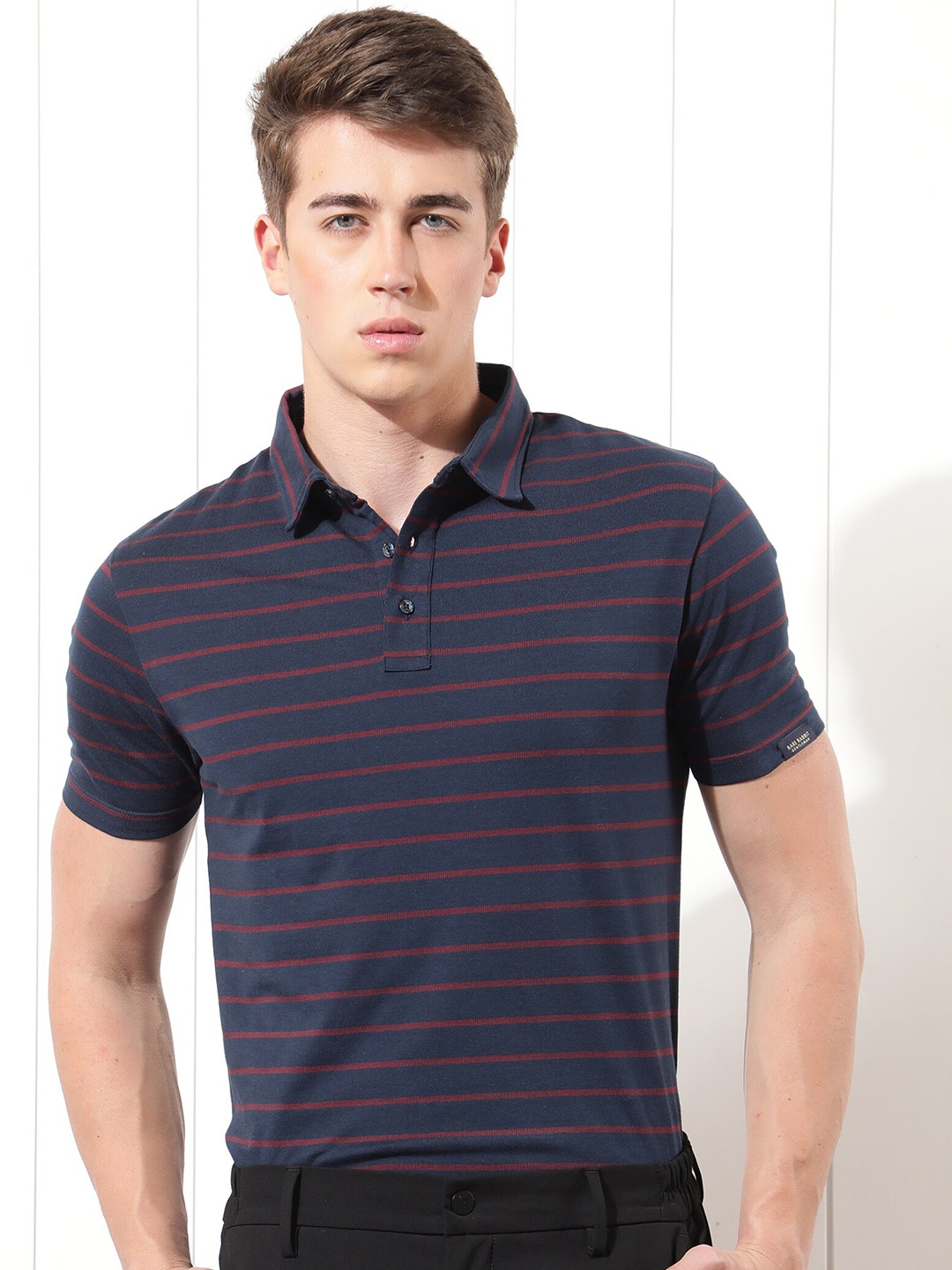 

RARE RABBIT Men Rings-4 Slim Fit Solid Polo Collar T-Shirt, Blue
