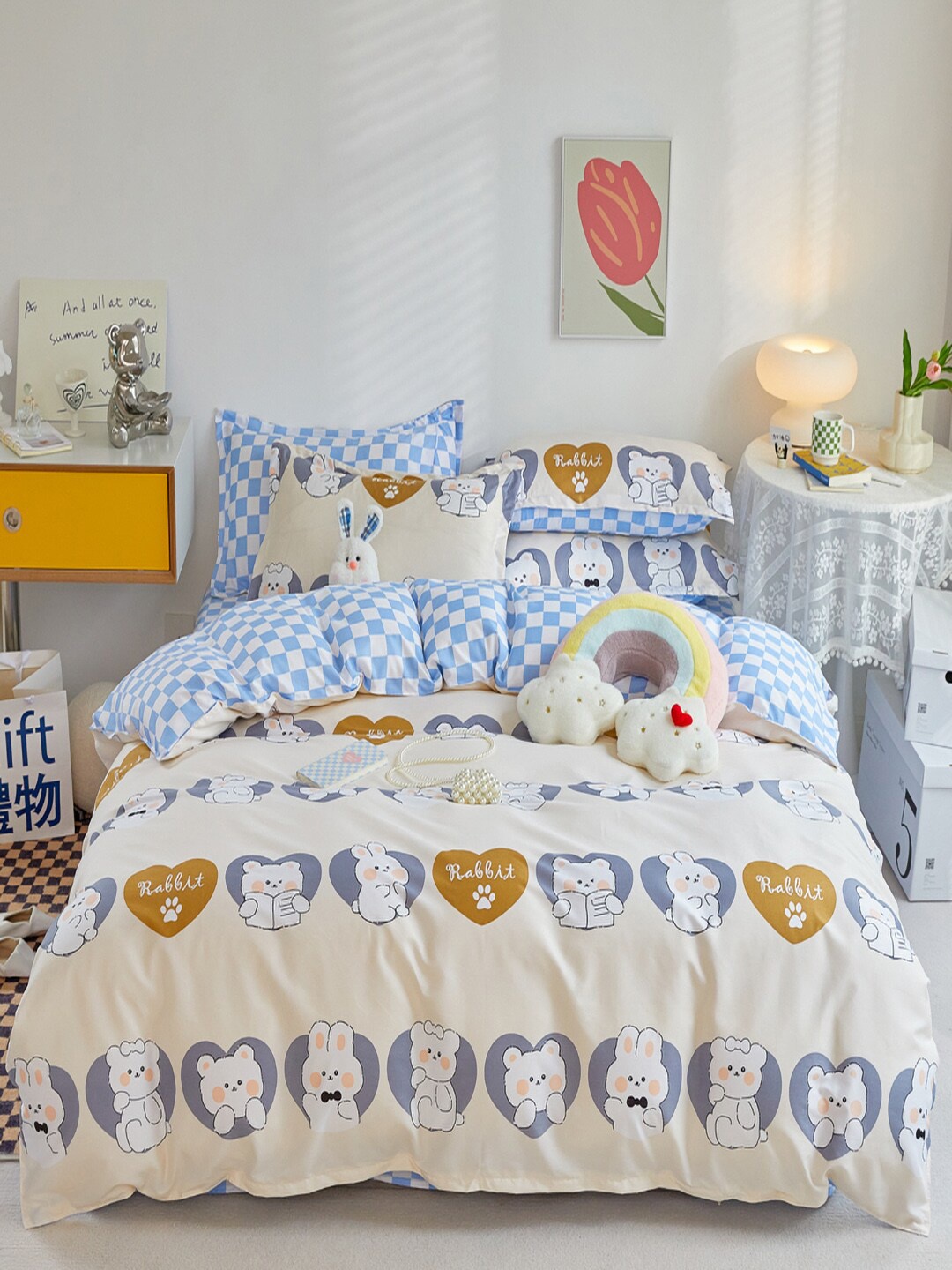 

JC Collection Yellow & Blue Printed Double King Bedding Set