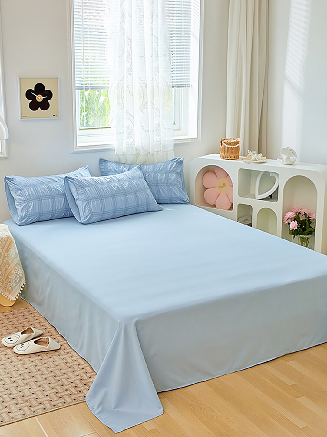 

JC Collection Blue Checked Double King Bedding Set