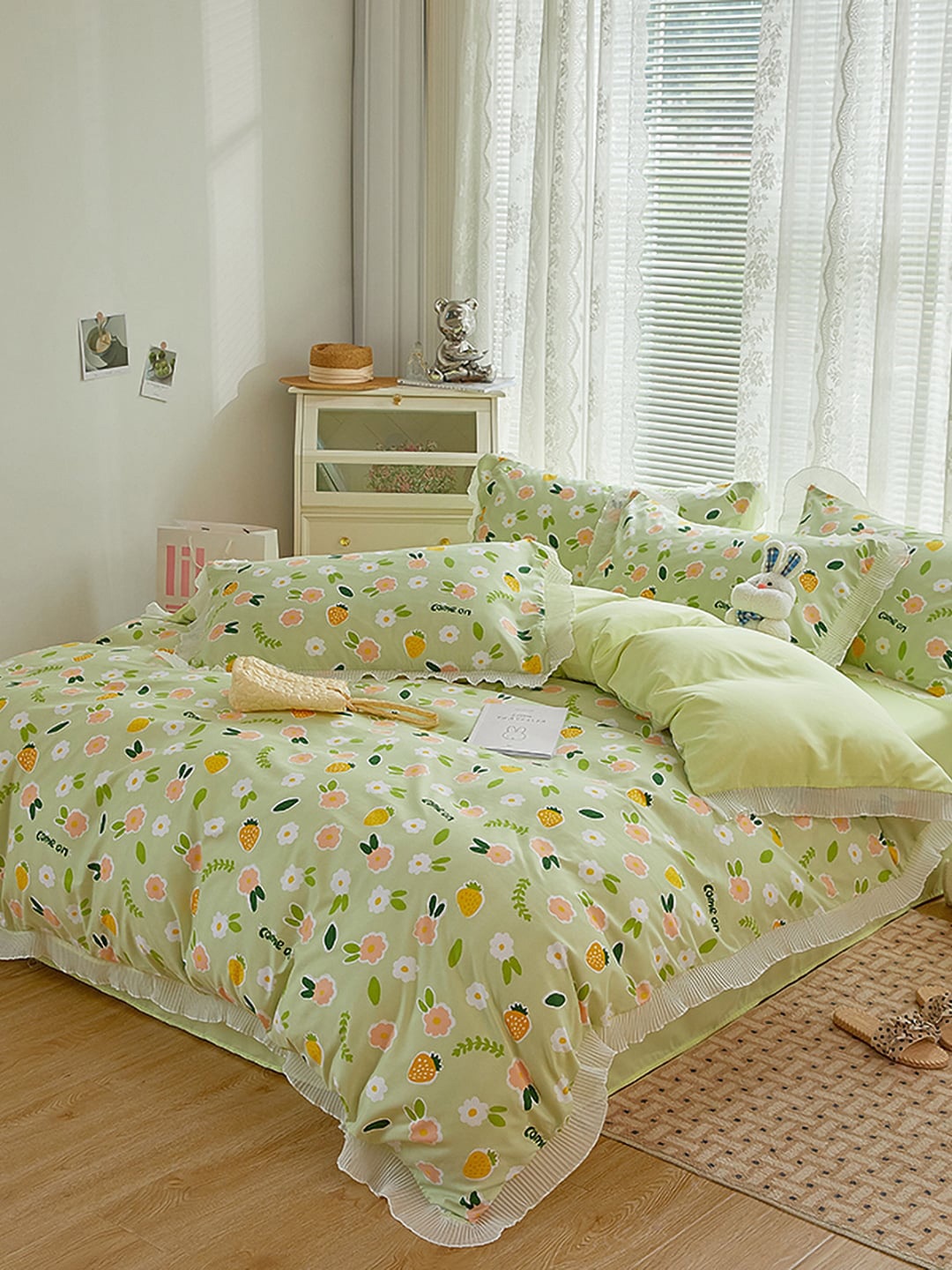 

JC Collection Green Printed Single Bedding Set