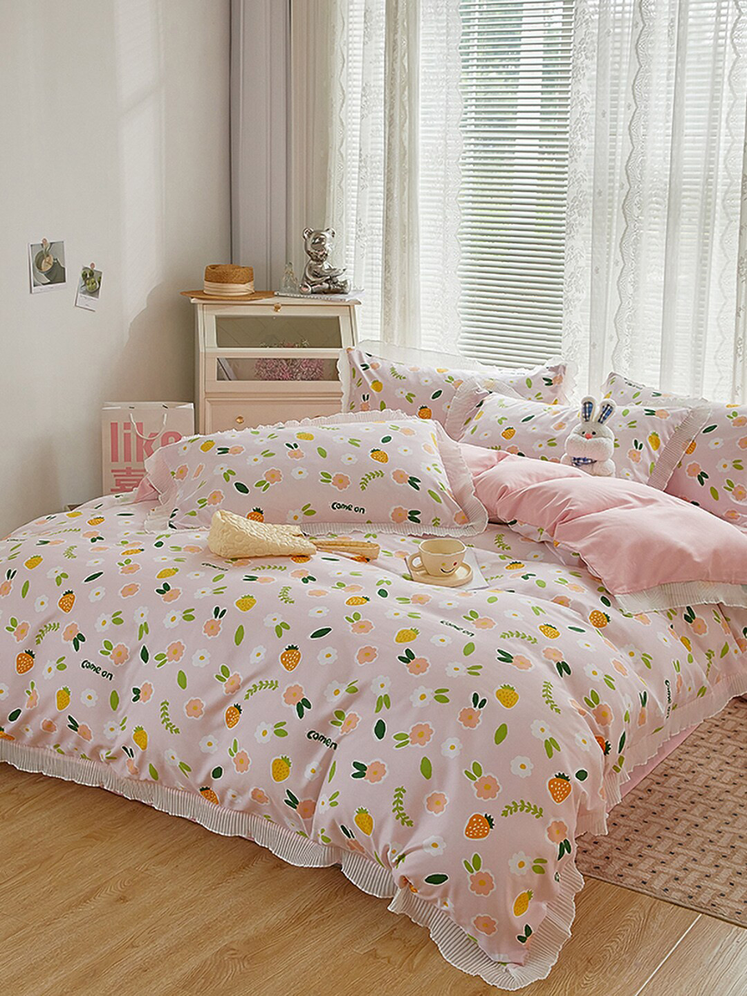 

JC Collection Pink Printed Double King Bedding Set
