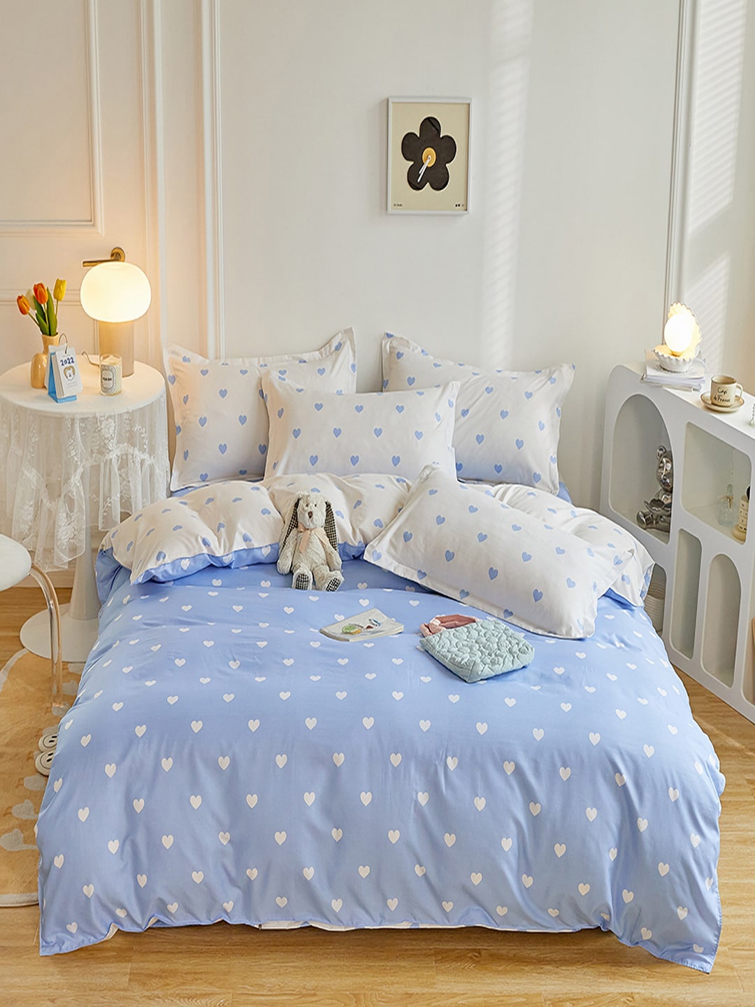 

JC HOME Blue Printed Single Size Bedding Set