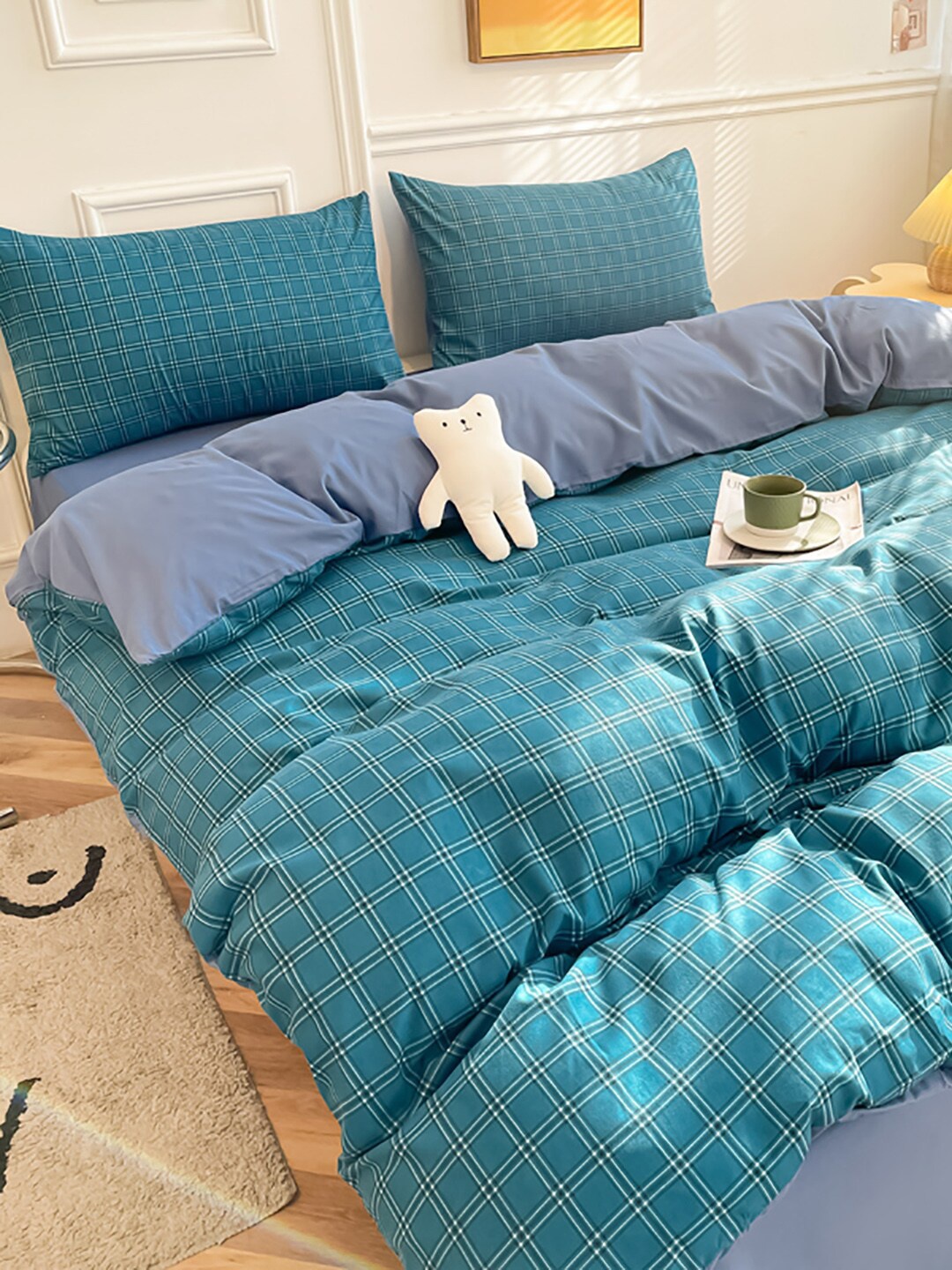 

JC Collection Teal Green & Blue Checked Patterned Single Size Bedding Set