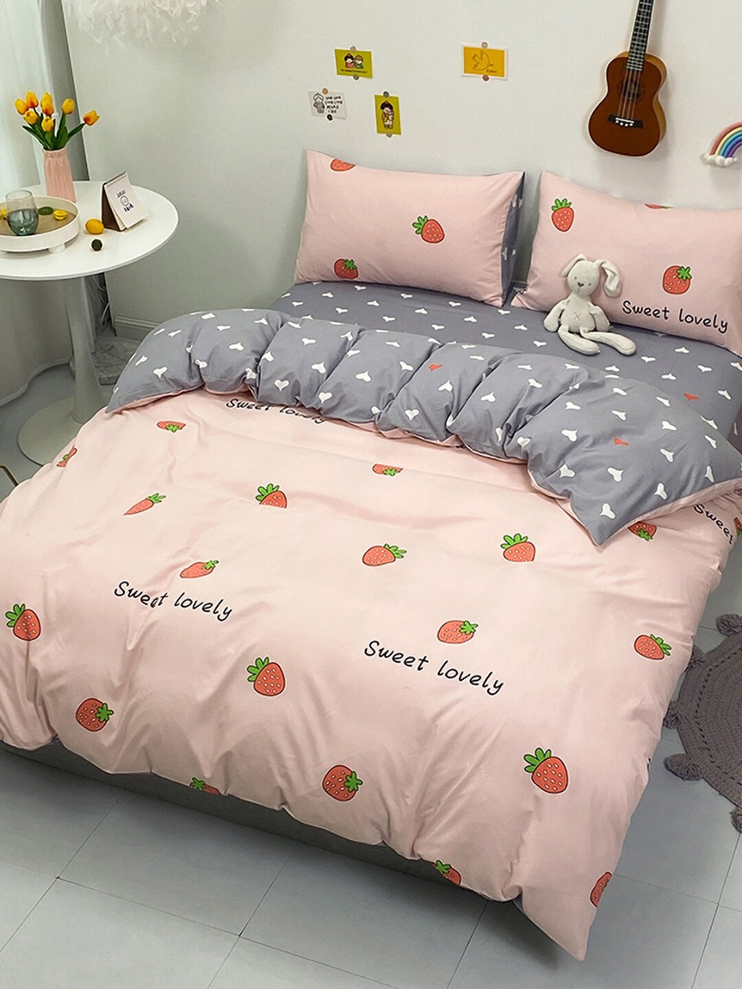 

JC Collection Pink & Red Printed Double King Bedding Set