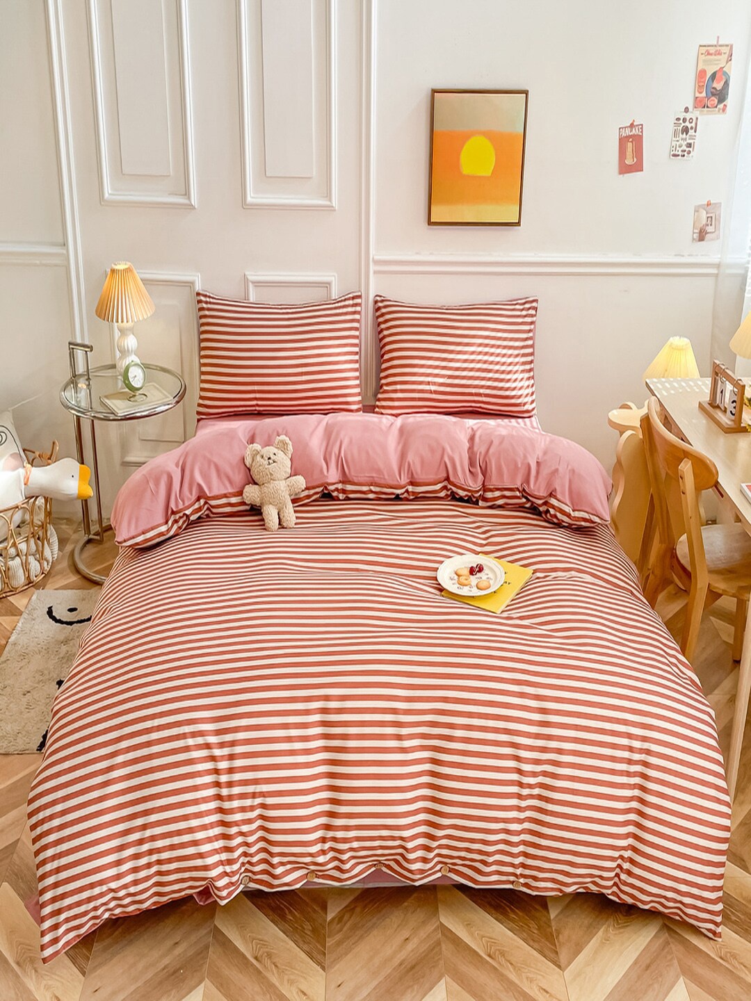 

JC Collection Red & White Striped Double King Bedding Set