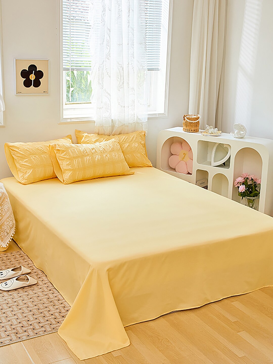 

JC Collection Yellow Checked Double Queen Bedding Set