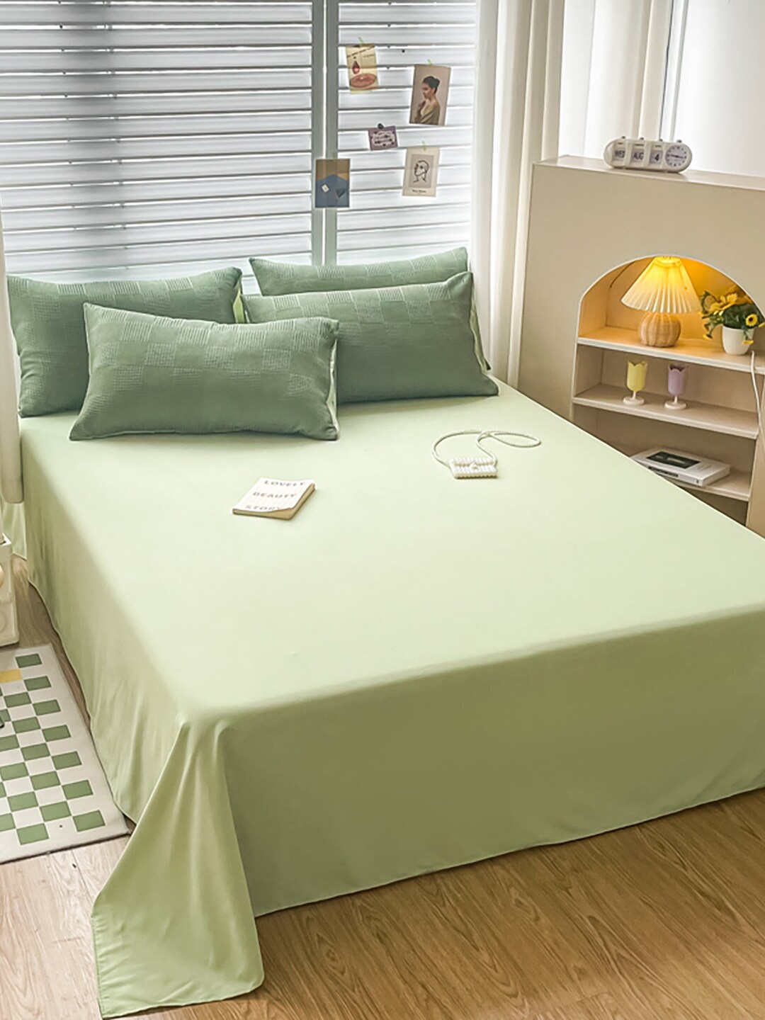

JC Collection Green Checked Double Queen Bedding Set