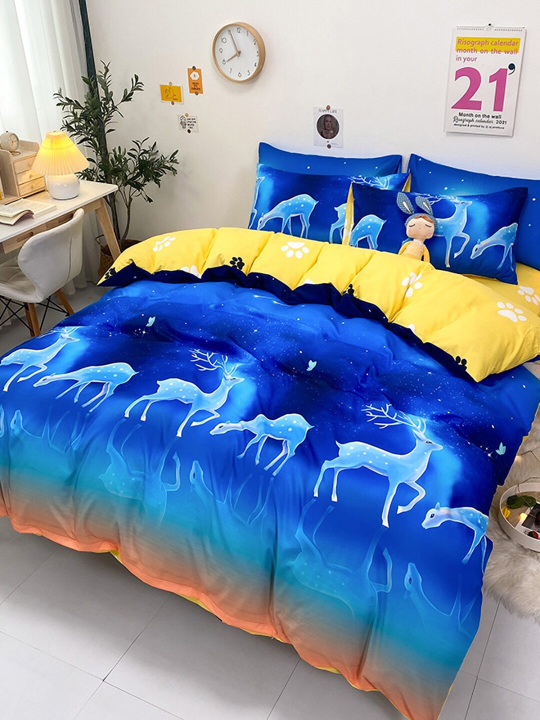 

JC Collection Blue & Yellow Printed Single Bedding Set