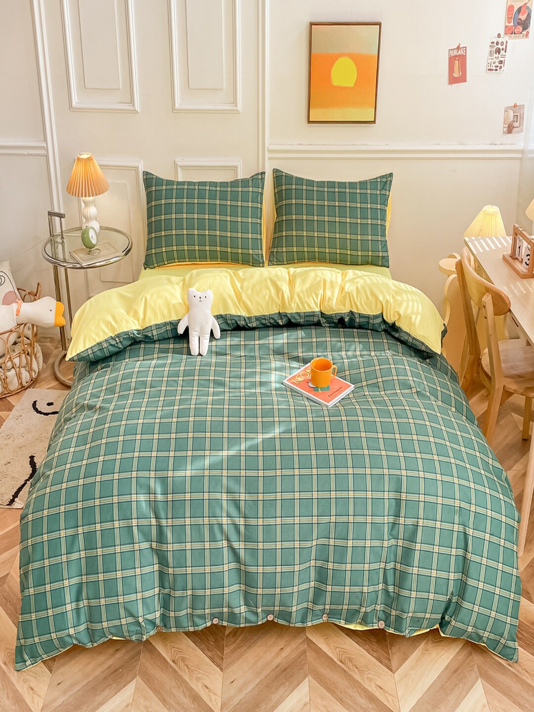 

JC Collection Green & Yellow Checked Single Bedding Set