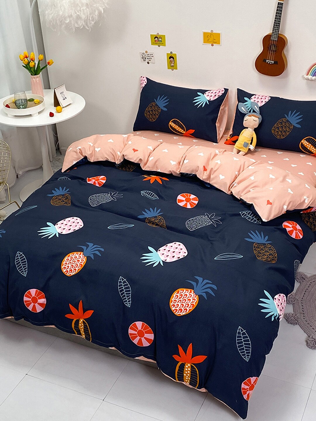 

JC Collection Blue & Pink Printed Double Queen Bedding Set