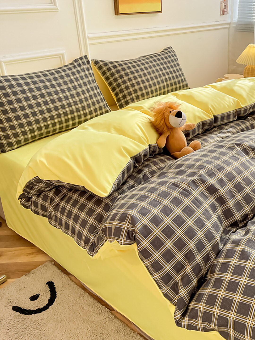 

JC Collection Yellow & Brown Checked Single Bedding Set
