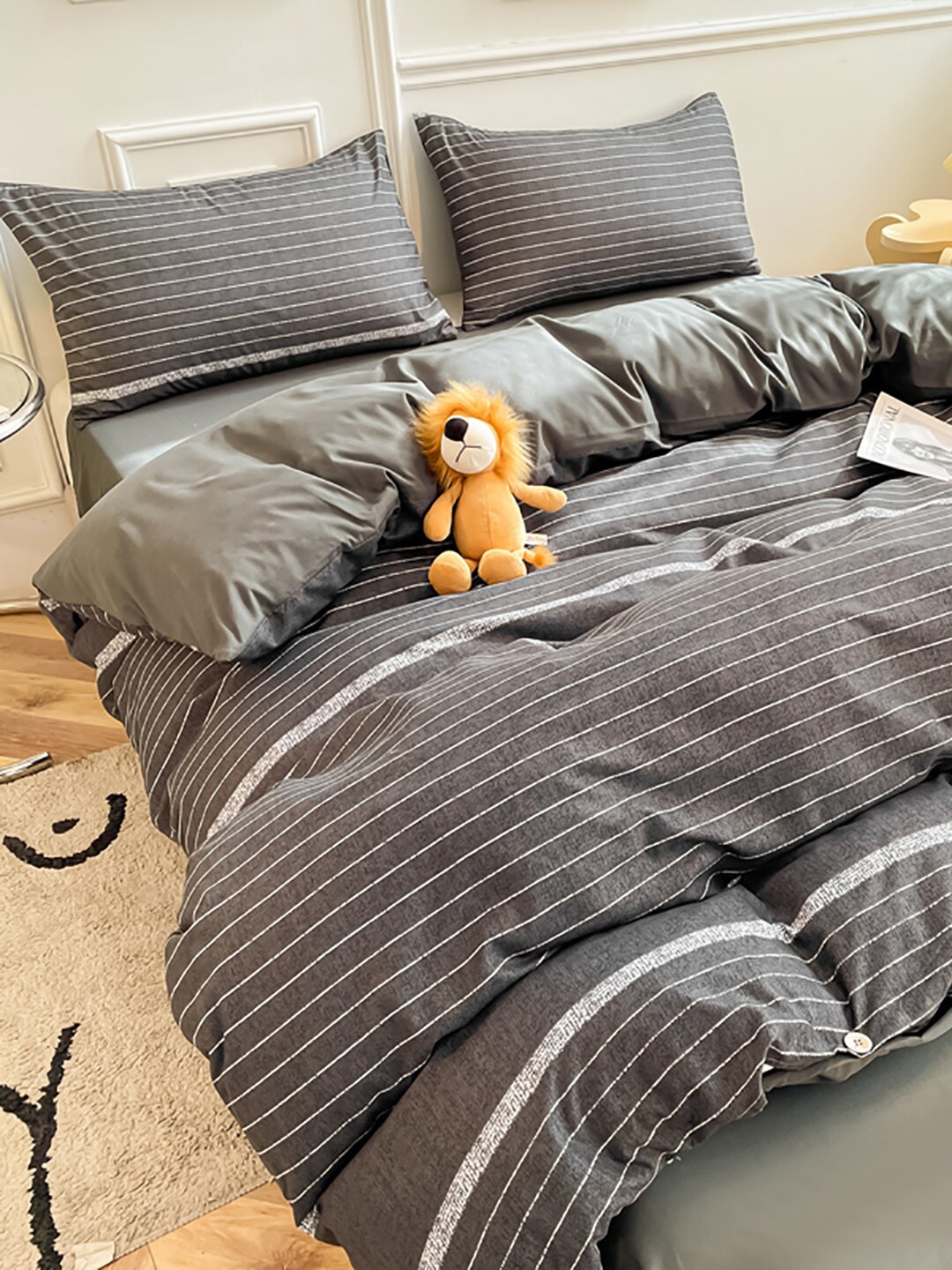 

JC Collection Grey & White Striped Double Queen Bedding Set
