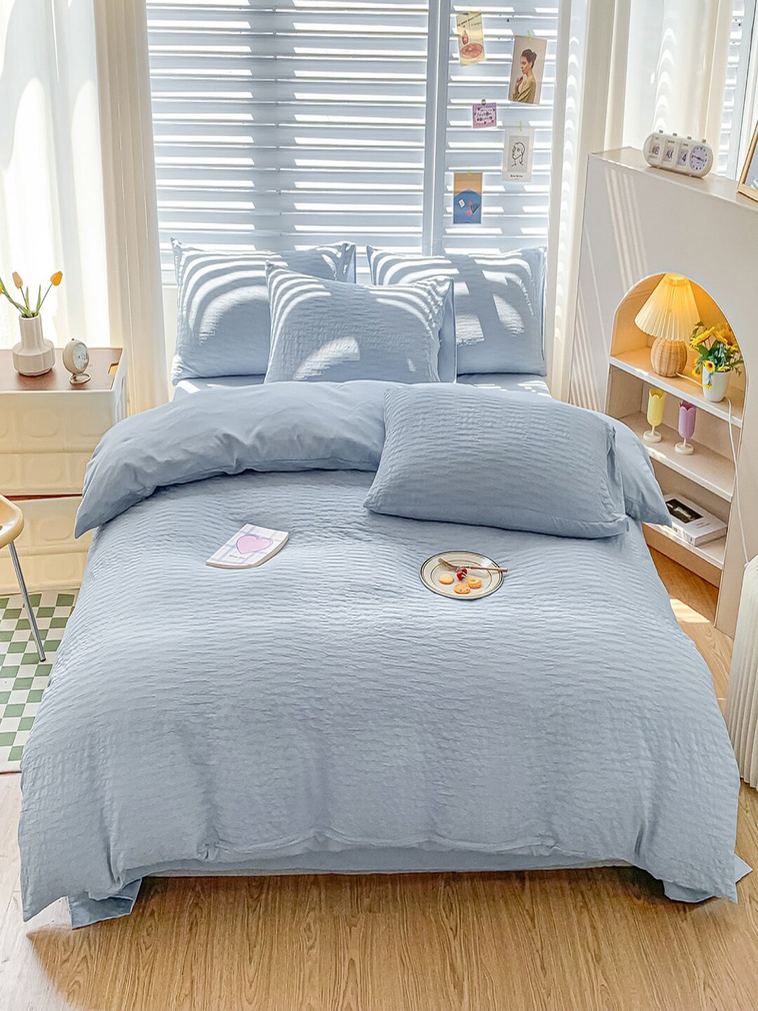 

JC HOME Blue Self Design Double Queen Bedding Set