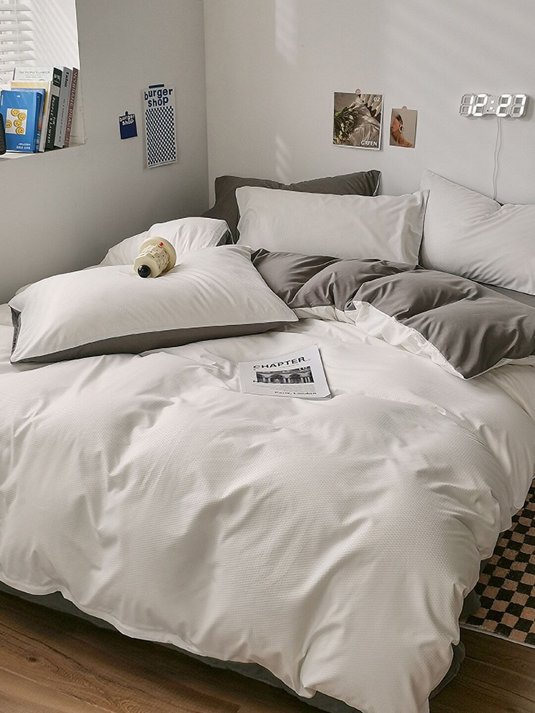 

JC HOME White Grey Double King Bedding Set