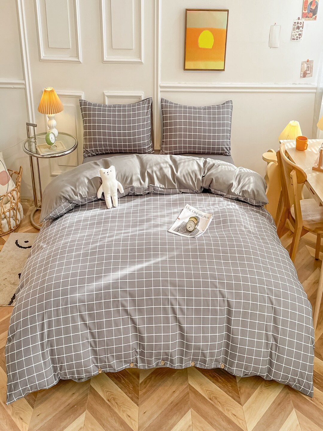

JC Collection Grey Checked Double Queen Bedding Set