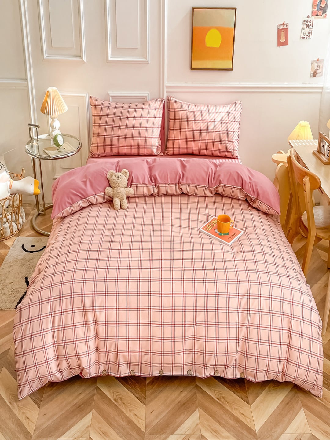 

JC Collection Pink & Red Checked Single Bedding Set