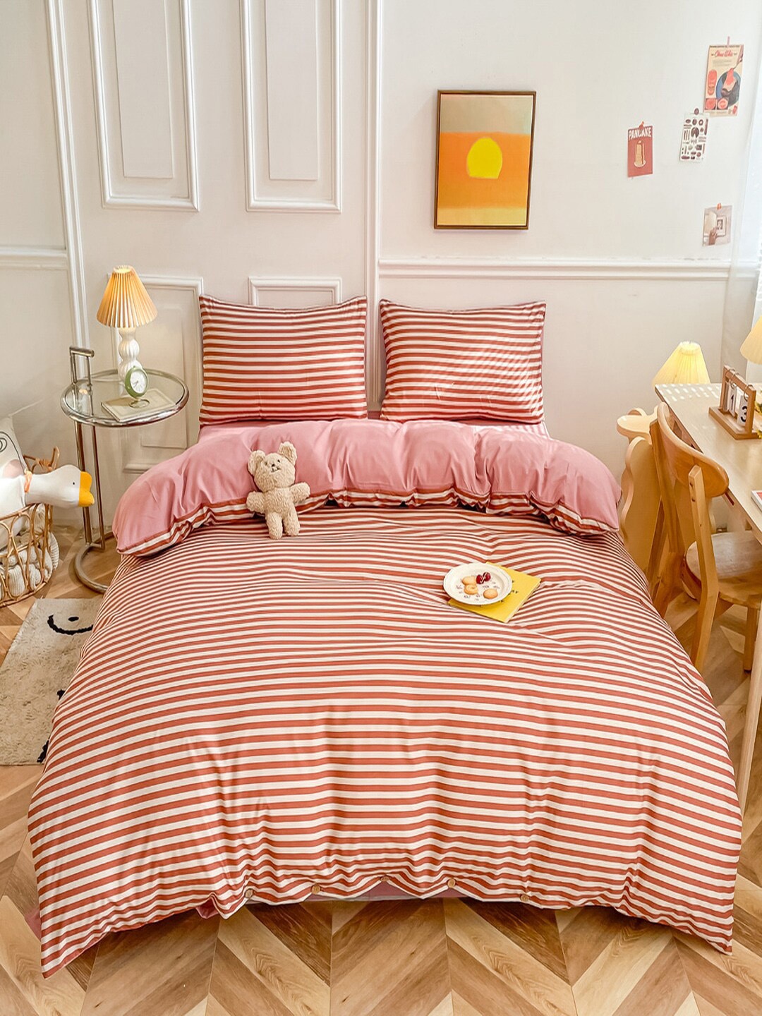 

JC Collection Pink & White Striped Single Bedding Set, Red