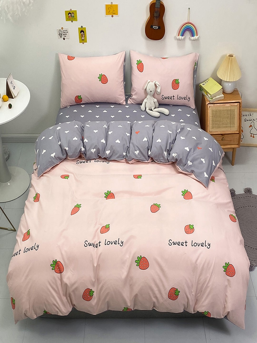 

JC Collection Pink & Grey Printed Double Queen Bedding Set