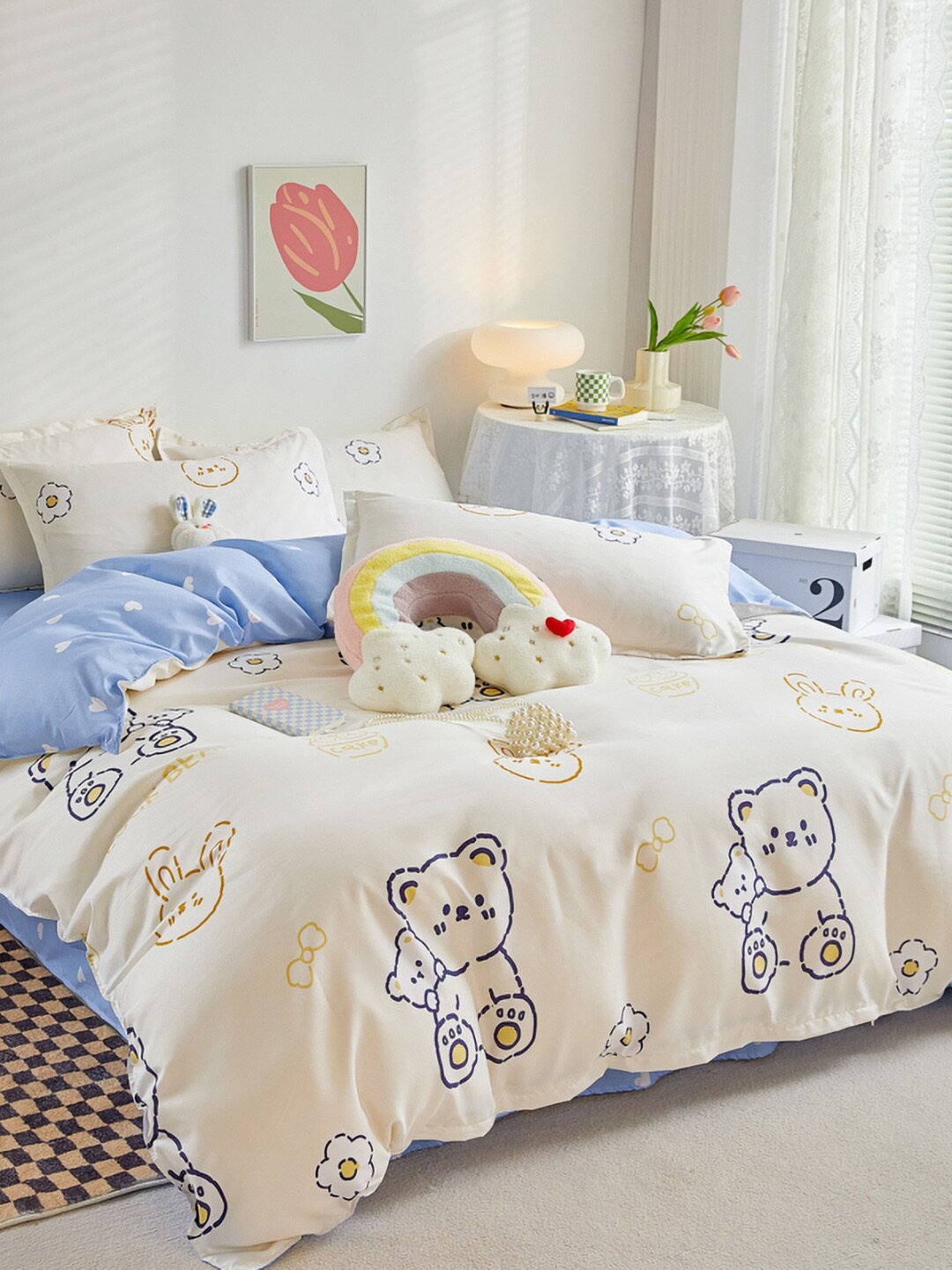 

JC HOME Blue & White Printed Double Queen Bedding Set